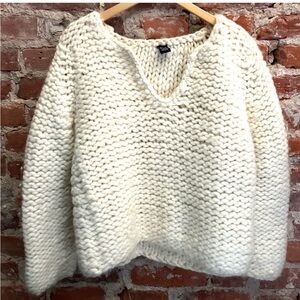 GAP Vintage y2k Cream Wool Chunky Knit V-Neck Sweater